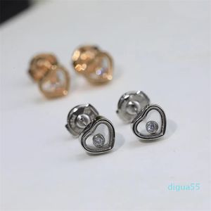 Stud Pure 925 Sterling Gümüş Küpe Küçük Kalp Şanslı Elmas Yuvarlak Geri Damızlık Küpe Pembe Altın