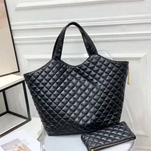 Damen-Einkaufstasche, große Designer-Taschen, gesteppt, Top-Tragetaschen, befestigt Handtasche, modische schwarze Lammfell-Tragetaschen, Schultern, Geldbörse