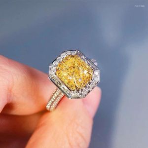 Cluster Rings Big Yellow Bling Zircon Stone Silver Color For Women Wedding Engagement Fashion Jewelry