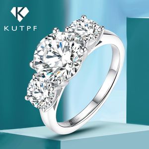 4CT Moissanite Engagement Ring for Women 3-stone Wedding Band S925 Sterling Silver 18k Gold Plated Promise Diamond Rings KUTPF