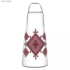 Arabiska palestinska Tatreez Cross Embroidery Bib Apron Women Men Chef Tablier Cuisine for Kitchen Cooking Palestine Folk Art L230620