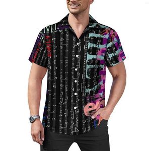 Männer Casual Hemden Wort Graffiti Musik Noten Drucken Urlaub Hemd Hawaiian Streetwear Blusen Männlich Grafik Große Größe 3XL 4XL