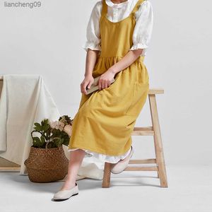 Women Cross Back Apron Japanese Housework Baking Wrap Cotton Linen Florist Dress Literary Art Cotton And Linen Advertising Apron L230620