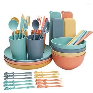 Dinnerware Sets Straw For 4 Reusable Tableware Set Lightweight Unbreakable Dishwasher & Microwave