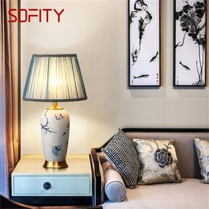 Настольные лампы Sofity Ceramic Blue Brass Lousary Desk Light ткань для домашней гостиной