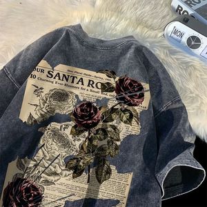 Herren T-Shirts Y2K Koreanische Männer Streetwear Rose Grafik Acubi Harajuku Egirl Kurzarm Grunge Ästhetik Übergroße Tops Alt Kleidung 230717