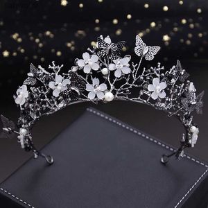 Cores pretas Feito à mão Borboleta Coroa Cocar Meninas Tiaras de Noiva Verde Vestido de Noiva Jóias Acessórios para o Cabelo L230704