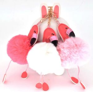 Fluffy Flamingo KeyChain med Rabbit Fur Ball - Perfect Party Favors for Women's Wedding, Birthday och Hen Parties - Fun Accessory For