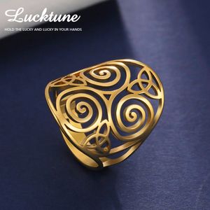 LuckTune Triskele Irlandzki Celtic Węzeł Pierścień ze stali nierdzewnej Wiking Triskelion Spirala Regulowane pierścienie Kobiety Prezent biżuterii Witchcraft Prezent