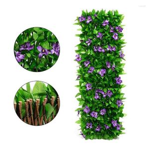 Decorative Flowers Artificial Garden Fence Faux Ivy Privacy Screen Leaf With Violet Flower Decoration Hedge Wall For Decor Outdoor Backyard