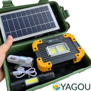 Conjunto de holofotes de painel solar YAGOU portátil super brilhante economizador COB LED luz de viagem para acampamento ao ar livre caminhada pesca carregador 230715