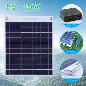 Batterier 30W solpanel 5V Polysilicon Flexibel bärbar utomhusvattentät cellbilfartyg Camping Telefonladdare 230715