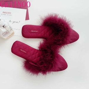 Slippare Gktinoo 2023 Nya härliga kvinnor Flip Flop Point Toe Home Floor Soft Slippers Female Shoes Girls Winter Spring Warm Shoes L230717