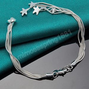 Pulseira de corrente de cobra de prata esterlina 925 com cinco estrelas do mar sólidas para mulheres joias de festa de casamento e noivado