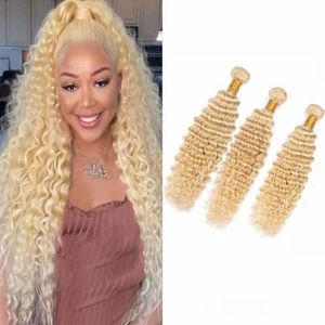 (Oferta de 3 pacotes) 11A Luxo Virgem 613 Cabelo Loiro Seda Não Processado Extensões de Cabelo Humano Peruano Indiano Malaio Cambojano Brasileiro Pacotes de Cabelo Onda Profunda