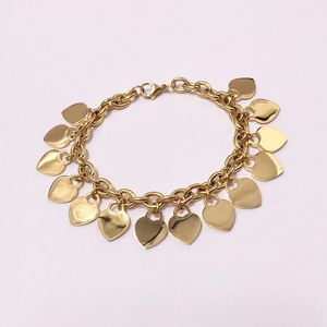 Nova marca de joias Pulseira Aço Inoxidável 14 Coração Love Bracelet Bangle Banhado a Ouro Rosa Coração Forever Love Tag Bangle Jóias Para Mulheres