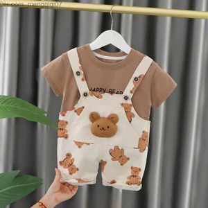 Conjuntos de roupas Conjunto de roupas de bebês meninos Urso fofo Conjunto infantil de moda 2023 Shorts infantis de verão Roupas infantis Conjunto de duas peças para meninas Z230717