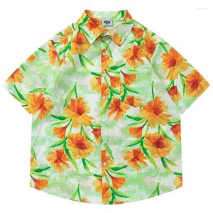 Men's Casual Shirts Summer Men Button Hawaiian Shirt Hip Hop Flower Graphic Print Beach Blouse Streetwear Haruku Fashion Aloha