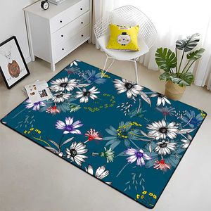 Carpets Cartoon Flower Beautiful Painting Carpet for Living Room Large Area Rug Black Soft Carpet Home Decoration Mats Boho Rugs R230717