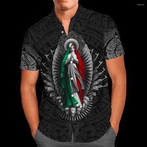 Camisas casuais masculinas Mexican Aztec Skull Maria 3D Shirt Hawaii Men Summer Short Sleeve 2023 Oversized 5XL Chemise Homme