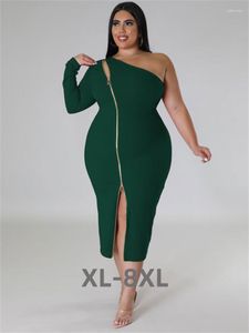 Plus Size Kleider für Frauen Single Sleeve Elegant Solid Sexy Zipper Maxikleid Sommerkleidung Ganz 3XL 4XL 5XL 6XL