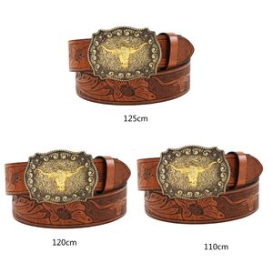 Paski Longhorn Bull Bull Belk Belt Vintage Western Belt Cowboy Belts for Men Western z dużą klamrą skórzana pasa dżinsy 230715