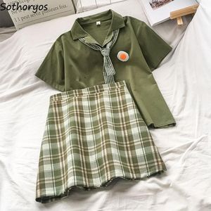 Women's Sleepwear Pajama Sets Women Green Plaid Bottoms Sexy Turn-down Collar Chic Tops Soft Fashion Preppy Style Pajamas For Teen Girls