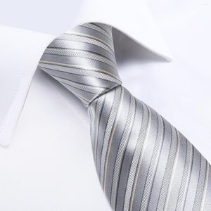 Bow Ties 2023 Luxury Silver Striped Silk Wedding Tie For Men Gift Mens Slitte Business Party Dropship Fashion Designer