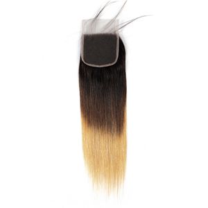 Cabelo Humano Malaio 1B 4 27 Ombré Cabelo Virgem 4X4 Fechamento Renda Livre Meio Três Partes Onda Profunda Liso Sedoso 10-24 polegadas