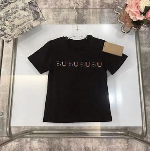 Kinder-T-Shirts, Sommer-Kind-T-Shirt, kurzärmelig, Baby-Mädchen-Jungen-Shirt, Kinderkleidung mit Buchstaben-Muster, Kleidung, T-Shirt, 90–160, Schwarz, Weiß