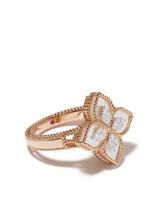 18KT Robrto Moneta Rose Gold Princess Flower Mother-of-Pearl and Diamond Pierścień Żółty Złoty Pierścień szafirowy