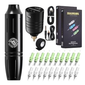 Dragonhawk Wireless Tattoo Kit S9 Tattoo Pen Machine 1300mAh Batterikatron Nålar D3109-19