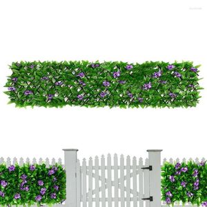 Tela de privacidade retrátil de painel de cerca de hera artificial de flores decorativas com folha de flor violeta jardim quintal decoração ao ar livre