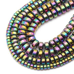 Beads Flat Cylinder Multicoloured Hematite Natural Stone Round Spacers Loose For Jewelry Making Diy Bracelet Findings 3/4/6/8MM