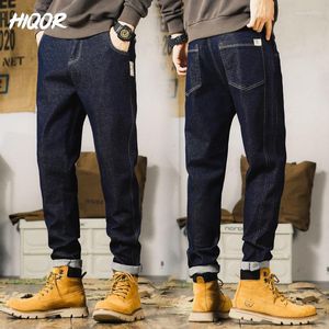 Jeans Masculino HIQOR 2023 Calça Harém Casual Cargo Sólido Cargo Roupa de Ensino de Alta Qualidade Estilo Empresarial Denim Preto Azul Escuro