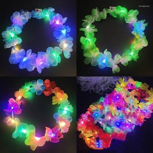 Party Decoration 10sts Led Hawaiian Lei Floral pannband Ljus upp Flower Crown Glow Wreath Summer Beach Pool Wedding Decorations