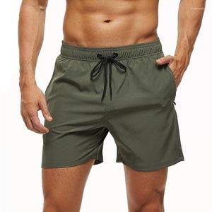 Mäns shorts 2023 Stretch Swim Trunks Beach med blixtlåsfickor och nätfoder