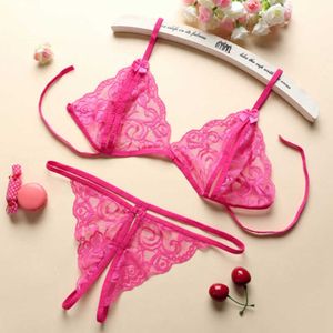 Sexy Lace Lingerie Set Women Hot Exotic Naked Crotchless Transparent Underwear g String Bandage Bikini See Through Open Bra Sets