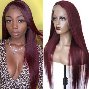 99j Cabelo humano vermelho virgem Liso Full Lace Frontal Peruca Cabelo brasileiro Cabelo indiano Cabelo malaio Cabelo peruano Cabelo birmanês