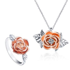 Wedding Jewelry Sets Rose Valley Rings for Women Fashion Set Necklace Girls Birthday Gifts Romantic 230717