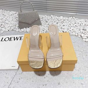 Designer film High heel Sandals Slippers Transparent leather fashion elegant shopping party women fen classic spring summer non slip slide scuff size 35-40