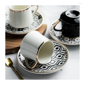 Tazze Piattini 80ml Espresso turco con set di tazze in ceramica Tè pomeridiano Caffè fatto a mano Vintage Kubek Do Kawy Bardak