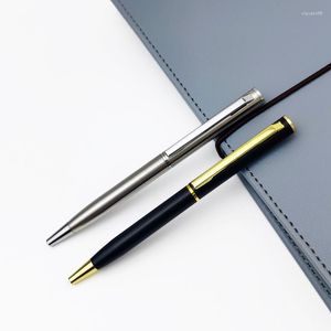 8pcs Mini Metal İmzalama Kalemi Paslanmaz Çelik Çubuk Döner Yazan Siyah Mavi Mürekkep Beyan Ofis Malzemeleri Kırtasiye