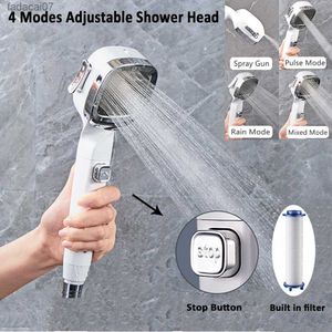 2022 High Pressure Bath Shower Head 4 Modes With Stop Button Sprayer Water Saving Adjustable Shower Nozzle Filter For Bathroom L230620