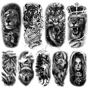 Grandi Tatuaggi Temporanei Leone Per Donna Uomo Tigre Lupo Vampiro Foresta Fiore Corona Bussola Falso Tatuaggio Adesivo Braccio Corpo Tatuaggi