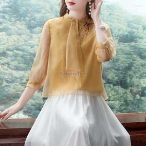 Etniska kläder 2023 Retro Chinese Style Hanfu Top Daily Tang Suit Blus Women Chiffon Elegant Casual G490