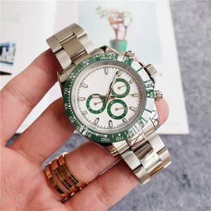 A Original 1 to 1 R olax 8A Replica Watches For Sale Fashion Mens Watch Quartz Multi function Three Eyes Green Water Ghost Fantasy Color Steel Band Hand With Gift Box NZNX