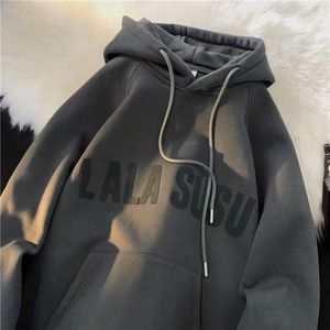 Erkek Hoodies Sonbahar ve Kış Gündelik Hoodie Boys 'Vintage Peluş Kalın Kapüşonlu Ceket Ağır