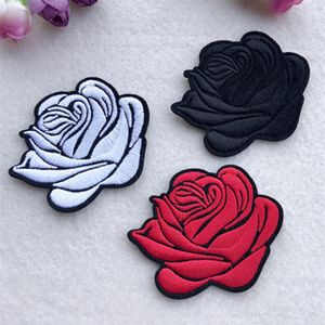 20200817 Röd svartvit rose broderad trasa med självhäftande dator broderi stämpel och plaggstillbehör väska patch350u