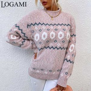Kvinnors tröjor Logami Jultröja Kvinnor Autumn Winter Pullover Warm Sweater Ladies Casual Jumper L230718
